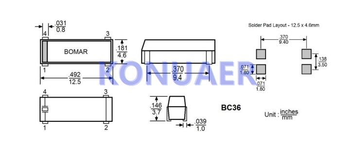BC36FFD120-12.000000,Bomar贴片谐振器,BC36无源晶振