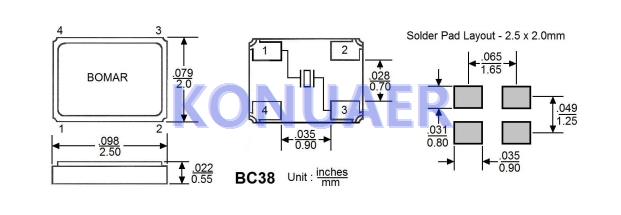 BC38EFA120-10.000000,Bomar谐振器,BC38石英贴片晶振